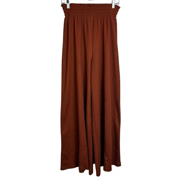 Roxy Women Rust Orange Smocked Wide Leg Crinkle Beach Pants Small - Picture 2 of 7